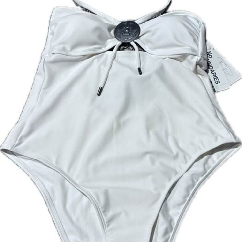 No Boundaries Cheeky High Leg 1-Piece Swimsuit - Cream - size L (12-14) - NWT